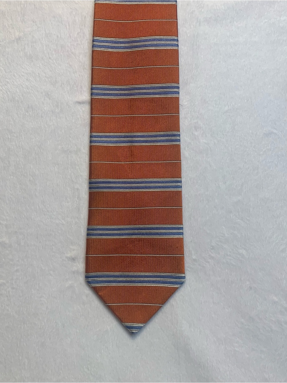 Brooks Brothers Orange Tie with Blue and Cream Stripes